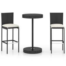 vidaXL 3 részes fekete polyrattan kültéri bárszett párnákkal (3064764) kerti bútor