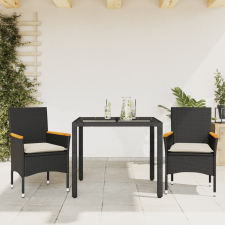 vidaXL 3 részes fekete polyrattan/üveg kerti étkezőgarnitúra párnákkal kerti bútor