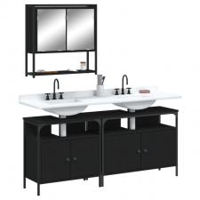 vidaXL 3 részes fekete szerelt fa fürdőszobai bútorszett fürdőszoba bútor