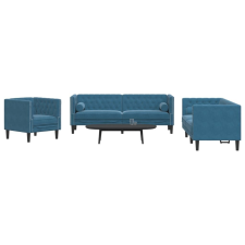 vidaXL 3 részes kék bársony Chesterfield kanapészett hengerpárnákkal bútor