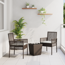 vidaXL 3 részes kert bistro szett párnákkal barna poli rattan kerti bútor