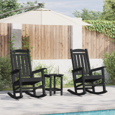 vidaXL 3 Részes Kerti Lounge Szett Fekete HDPE kerti bútor