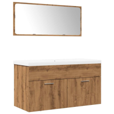 vidaXL 3 részes kézműves tölgy színű szerelt fa fürdőszobai bútorszett (3328588) fürdőszoba bútor