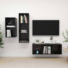 vidaXL 3 részes magasfényű fekete forgácslap TV-szekrény szett bútor