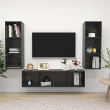 vidaXL 3 részes magasfényű szürke forgácslap TV-szekrény szett bútor