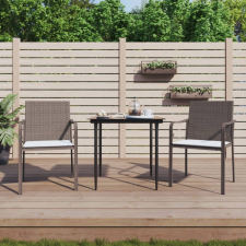 vidaXL 3-részes polyrattan és acél kerti étkezőgarnitúra párnával kerti bútor