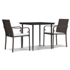 vidaXL 3-részes polyrattan és acél kerti étkezőgarnitúra párnával (3186937) kerti bútor