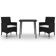 vidaXL 3 részes polyrattan és üveg kerti étkezőgarnitúra párnákkal (3099727) kerti bútor