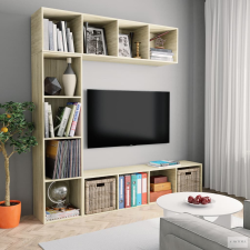 vidaXL 3-részes sonoma színű könyv-/TV-szekrényszett 180x30x180 cm bútor