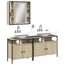 vidaXL 3 részes sonoma tölgy színű szerelt fa fürdőszobaszekrény-szett fürdőszoba bútor