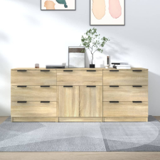 vidaXL 3-részes sonoma tölgyszínű szerelt fa tálalószekrény bútor