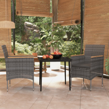 vidaXL 3 részes szürke-fekete kültéri étkezőgarnitúra párnákkal kerti bútor