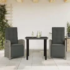 vidaXL 3 részes szürke polyrattan bisztrógarnitúra párnákkal kerti bútor