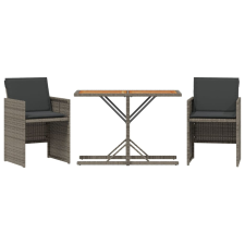 vidaXL 3 részes szürke polyrattan bisztrógarnitúra párnákkal (365067) kerti bútor