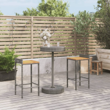 vidaXL 3-részes szürke polyrattan és tömör akácfa kerti bárszett kerti bútor