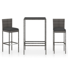 vidaXL 3 részes szürke polyrattan kerti bárszett párnákkal (3064829) kerti bútor