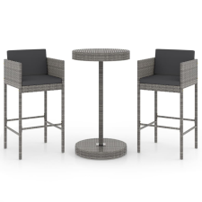 vidaXL 3 részes szürke polyrattan kerti bárszett párnákkal (3094773) kerti bútor