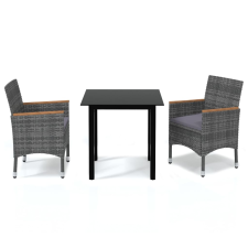 vidaXL 3 részes szürke polyrattan kerti étkezőgarnitúra párnákkal  (3095003) kerti bútor