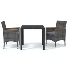 vidaXL 3 részes szürke polyrattan kerti étkezőgarnitúra párnákkal  (3095027) kerti bútor