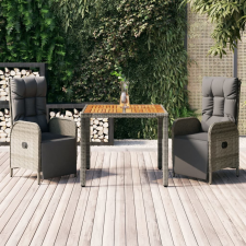 vidaXL 3 részes szürke polyrattan kerti étkezőgarnitúra párnával kerti bútor