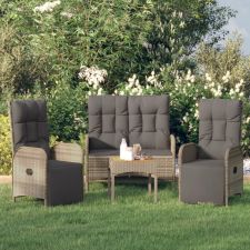 vidaXL 3 részes szürke polyrattan kerti étkezőgarnitúra párnával kerti bútor