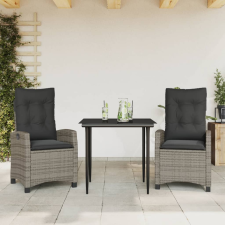 vidaXL 3 részes szürke polyrattan kerti étkezőgarnitúra párnával kerti bútor