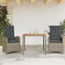 vidaXL 3 részes szürke polyrattan kerti étkezőgarnitúra párnával kerti bútor