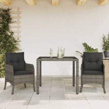 vidaXL 3 részes szürke polyrattan kerti étkezőgarnitúra párnával kerti bútor