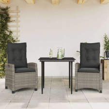 vidaXL 3 részes szürke polyrattan kerti étkezőgarnitúra párnával kerti bútor