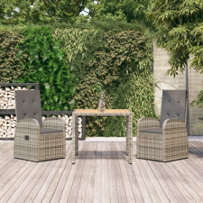 vidaXL 3 részes szürke polyrattan kerti étkezőgarnitúra párnával kerti bútor