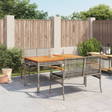 vidaXL 3 részes szürke polyrattan kerti étkezőgarnitúra párnával kerti bútor