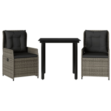 vidaXL 3 részes szürke polyrattan kerti étkezőgarnitúra párnával (3262861) kerti bútor