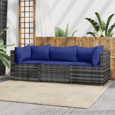 vidaXL 3 részes szürke polyrattan kerti ülőgarnitúra párnákkal kerti bútor