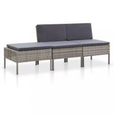 vidaXL 3-részes szürke polyrattan kerti ülőgarnitúra párnákkal kerti bútor