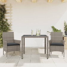 vidaXL 3 részes szürke polyrattan/üveg kerti étkezőgarnitúra párnával kerti bútor