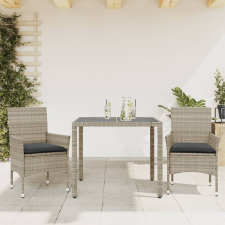vidaXL 3 részes szürke polyrattan/üveg kerti étkezőgarnitúra párnával kerti bútor
