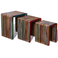 vidaXL 3 részes újrahasznosított tíkfa asztal szett bútor