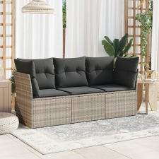 vidaXL 3 részes világosszürke polyrattan kerti ülőgarnitúra párnával kerti bútor