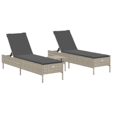 vidaXL 3 részes világosszürke polyrattan napozóágy szett párnával (3284268) kerti bútor