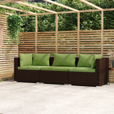 vidaXL 3-személyes barna polyrattan kanapé párnákkal kerti bútor