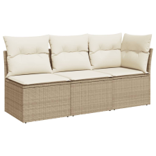 vidaXL 3 személyes bézs polyrattan kerti kanapé párnával (366076) kerti bútor