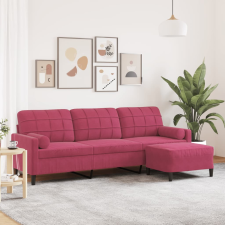vidaXL 3 személyes bordó bársonykanapé lábtartóval 210 cm bútor