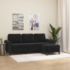 vidaXL 3 személyes fekete bársonykanapé lábtartóval 180 cm bútor