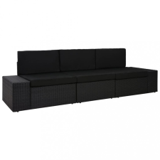 vidaXL 3 személyes fekete elemes polyrattan kanapé kerti bútor