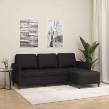 vidaXL 3 személyes fekete műbőr kanapé lábtartóval 180 cm bútor