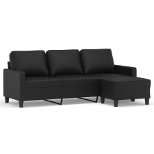 vidaXL 3 személyes fekete műbőr kanapé lábtartóval 180 cm (3201024) bútor