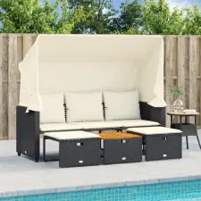 vidaXL 3 személyes fekete polyrattan kerti kanapé baldachinnal/székkel kerti bútor