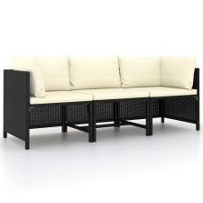 vidaXL 3 személyes fekete polyrattan kerti kanapé párnákkal (313513) kerti bútor