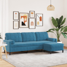 vidaXL 3 személyes kék bársonykanapé lábtartóval 210 cm bútor