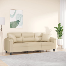 vidaXL 3 személyes krémszínű mikroszálas szövetkanapé párnákkal 180 cm bútor